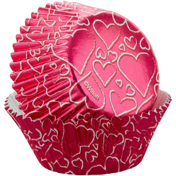 Pink Foil Heart Baking Cups
