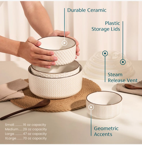 Ceramic Nesting Bowls with Lids